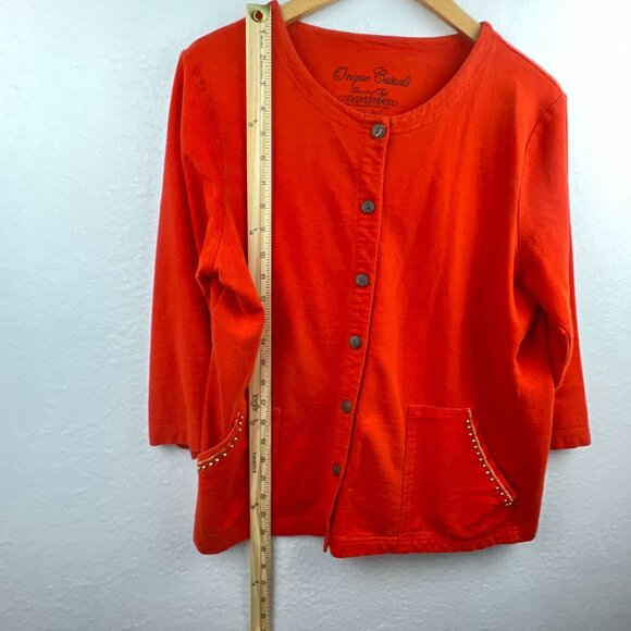 Onque Casuals Womens Orange Button Up Sweater Size XL Long Sleeve Beaded Pockets - Picture 12 of 15
